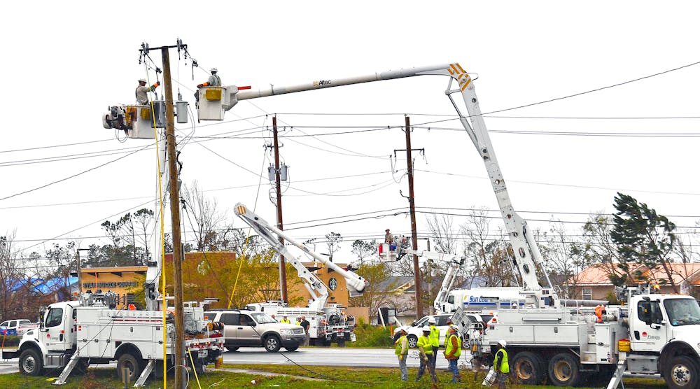 Entergy crews working to restore power in Lynn Haven, Florida after Hurricane Michael