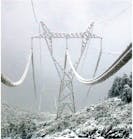Ice accretion on high voltage power lines.