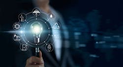 Man holding magnifying glass and light bulb ,search of global show the world's consumption with icons energy sources for renewable, sustainable development. Ecology concept Man holding magnifying glass and light bulb ,search of global show the world's consumption with icons energy sources for renewable, sustainable development. Ecology concept