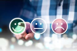 Business man giving rating and review with happy, neutral or sad face icons. Customer satisfaction and service quality survey. Modern abstract feedback concept. Business man giving rating and review with happy, neutral or sad face icons. Customer satisfaction and service quality survey. Modern abstract feedback concept.