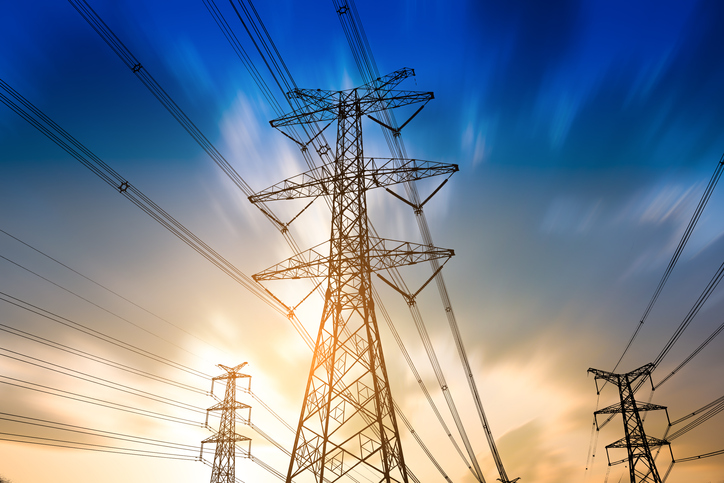 high voltage post.High-voltage tower sky background.