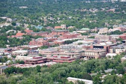 telephoto view of downtown Boulder, Colorado seen from above. telephoto view of downtown Boulder, Colorado seen from above.