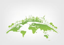 Ecology concept with green city on earth, World environment and sustainable development concept, vector illustration Ecology concept with green city on earth, World environment and sustainable development concept, vector illustration