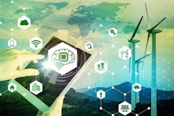 AI (Artificial Intelligence) and smart energy. Abstract mixed media. AI (Artificial Intelligence) and smart energy. Abstract mixed media.