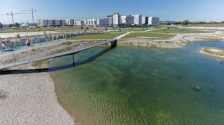 Panoramic view of Aspern Urban Lakeside development.