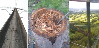 Examples of transmission infrastructure on Oahu that require attention: structural deformation, termite damage and steel corrosion.
