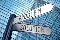 Two road signs, one with problem written on it, the other with solution written on it Two road signs, one with problem written on it, the other with solution written on it