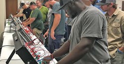 North Carolina linemen practice three-phase transformer banking using Load-Trainer II Transformer Simulators North Carolina linemen practice three-phase transformer banking using Load-Trainer II Transformer Simulators