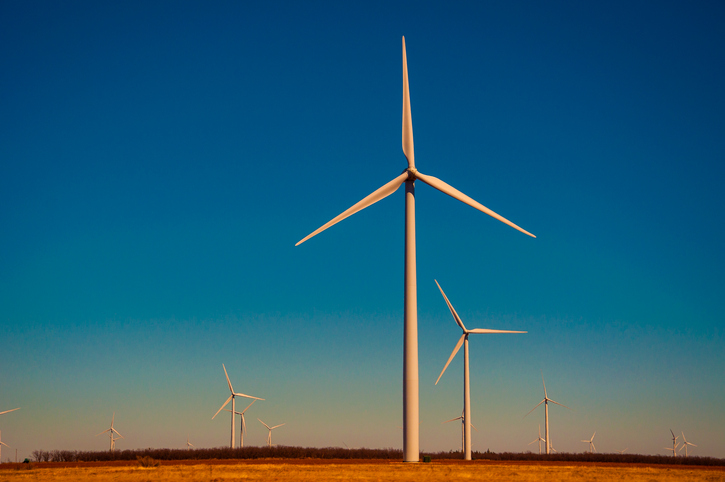 Wind turbines on a wind farm