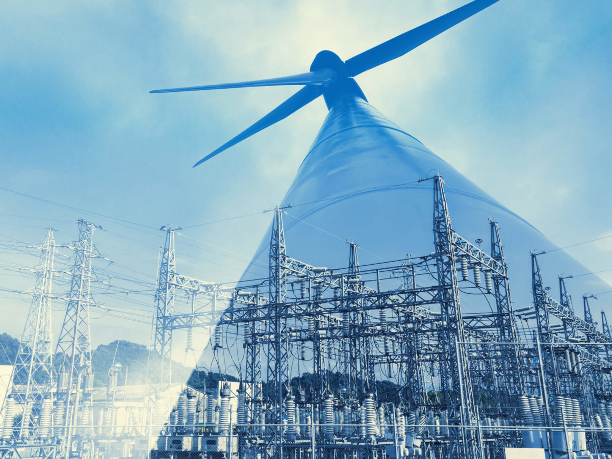 Image of wind turbine superimposed on that of utility assets