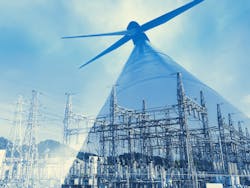 Image of wind turbine superimposed on that of utility assets Image of wind turbine superimposed on that of utility assets