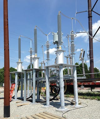 The 230-kV underground cable going into the 230-kV line connection.