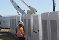Workers survey construction of the Browns Valley energy storage system. PG&amp;E worked closely with Cupertino Electric, an electrical engineering and construction company headquartered in San Jose, California, on the design and installation of the facility, which is colocated with PG&amp;E&rsquo;s Browns Valley substation.