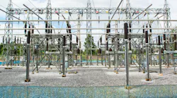 An electric substation and overhead transmission lines