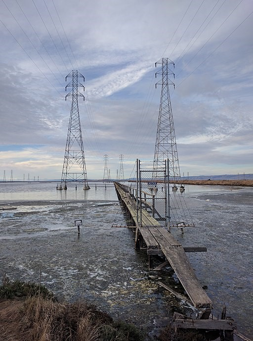 High voltage power lines crossing San Francisco bay