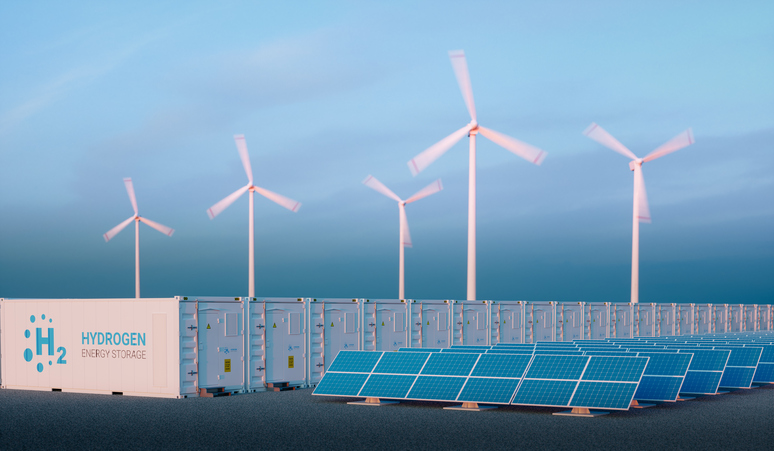 Photovoltaic cells, wind turbines and battery container
