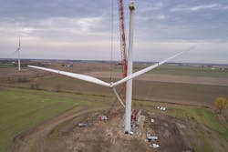 Crews move wind turbines into place Crews move wind turbines into place