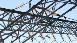 A close-up view of an overhead power line