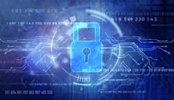 Hologram of a lock on the background of waves of data Hologram of a lock on the background of waves of data