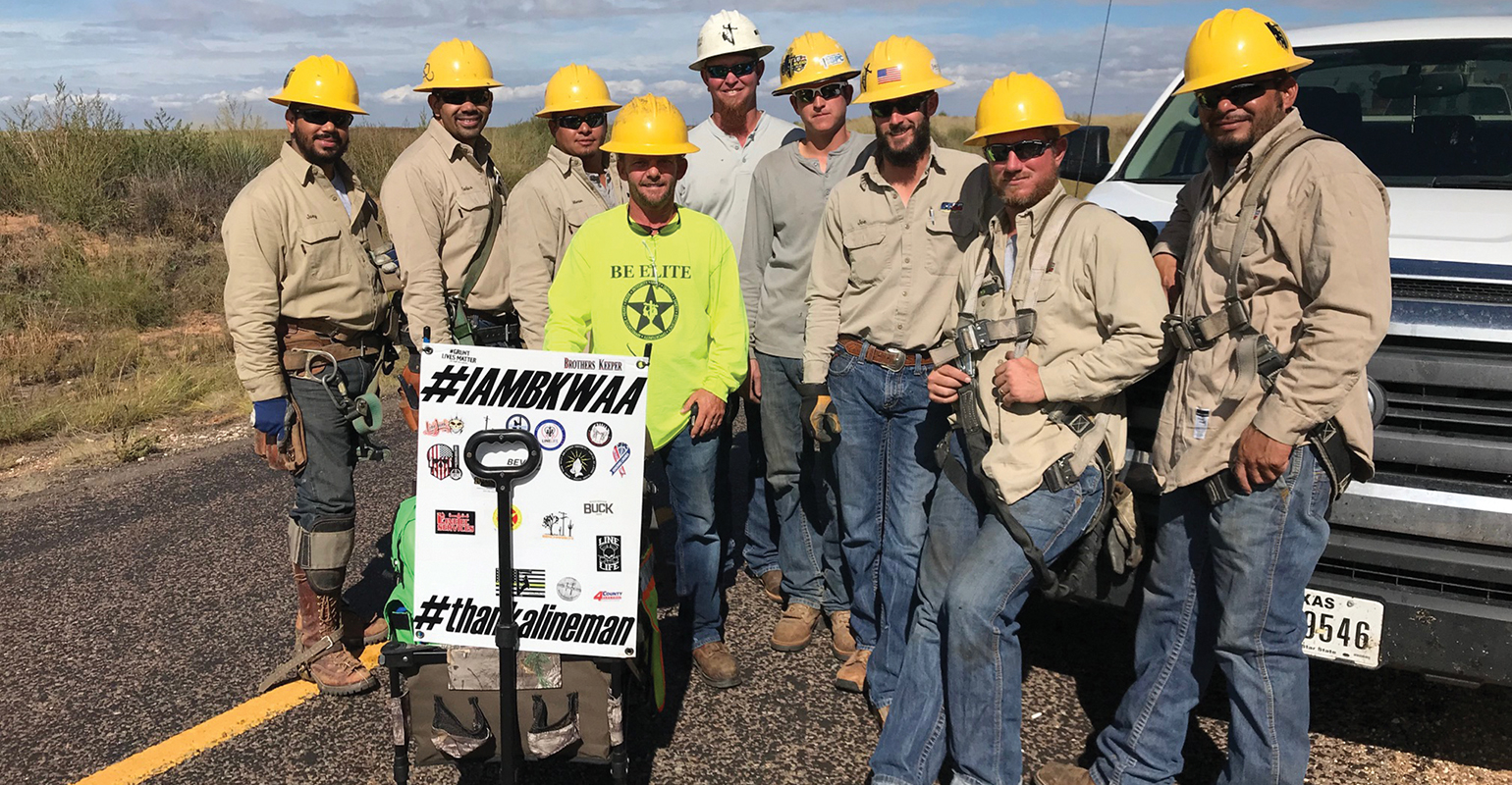 Helms met this line crew while traveling in Texas