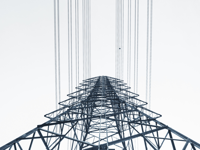 A transmission tower and overhead lines