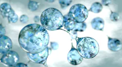 A representational image of water splitting into its respective particles