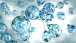 A representational image of water splitting into its respective particles A representational image of water splitting into its respective particles