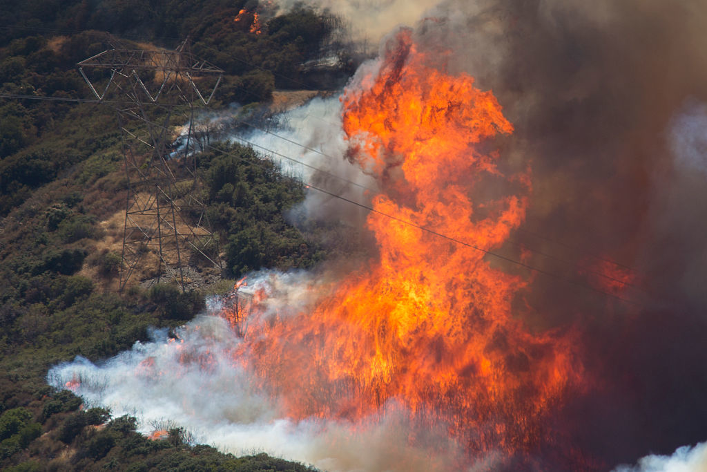 A wildfire on powerlines