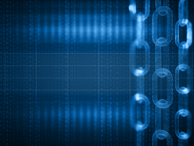 A representational image showing a chain and a range of binary digits