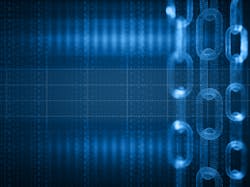 A representational image showing a chain and a range of binary digits A representational image showing a chain and a range of binary digits