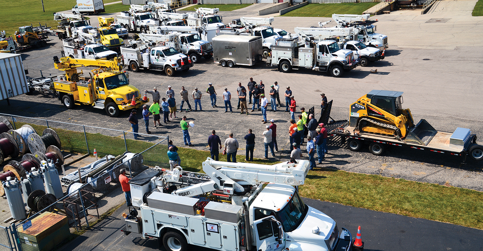 A crew briefing before heading out after Hurricane Irma