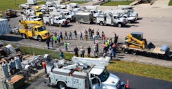 A crew briefing before heading out after Hurricane Irma A crew briefing before heading out after Hurricane Irma