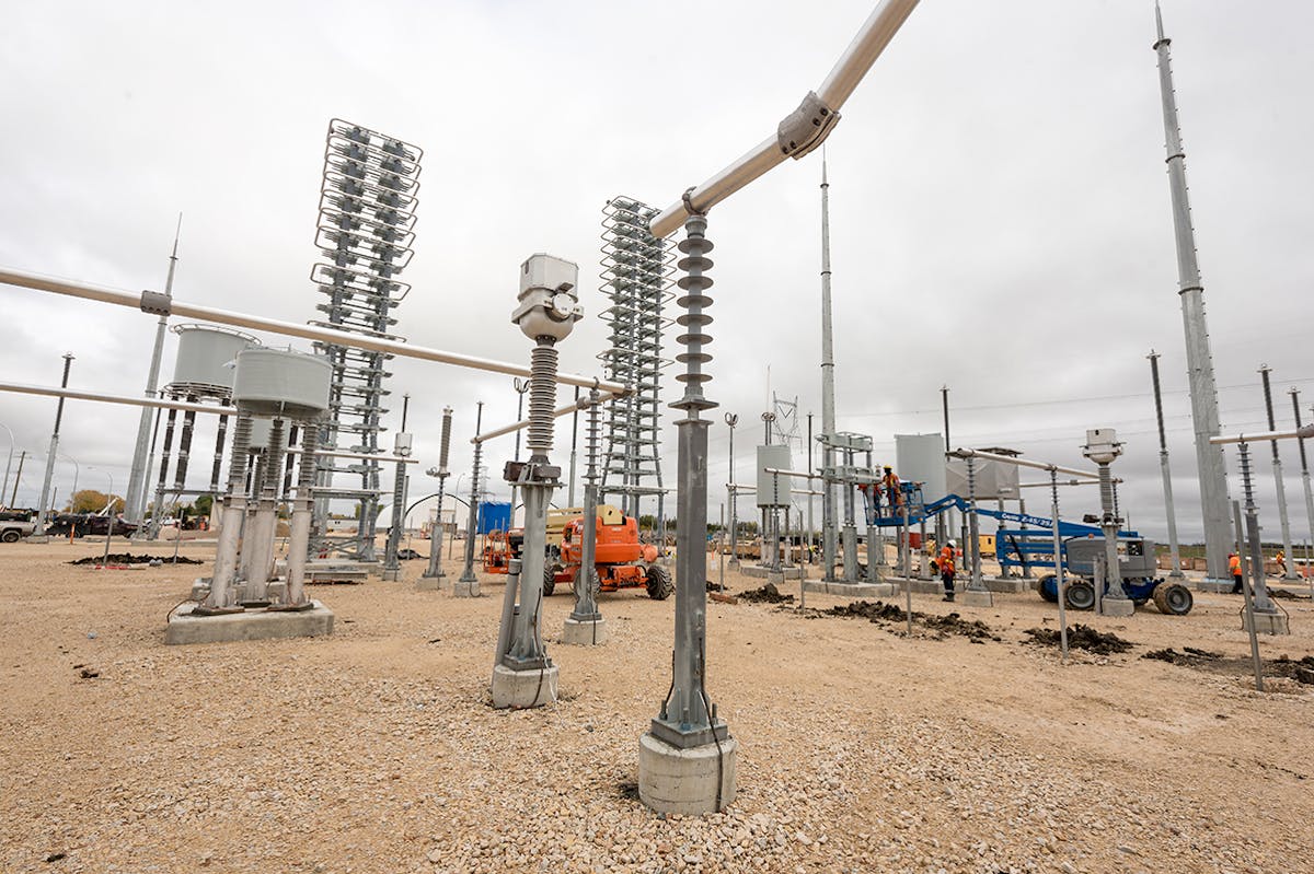 Construction of the HVDC switchyard at Riel converter stations.
