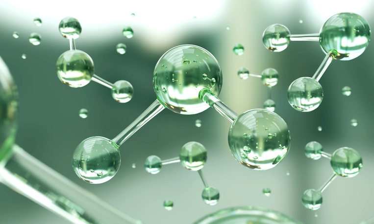 A representational image of green hydrogen molecules