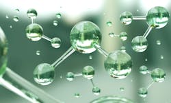 A representational image of green hydrogen molecules A representational image of green hydrogen molecules