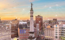 A network of interconnected lines on an urban landscape A network of interconnected lines on an urban landscape