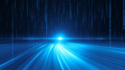 A glare of light amid chains of binary digits A glare of light amid chains of binary digits