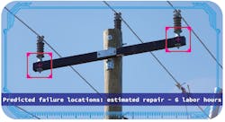 Predicted failure locations on an electric pole Predicted failure locations on an electric pole