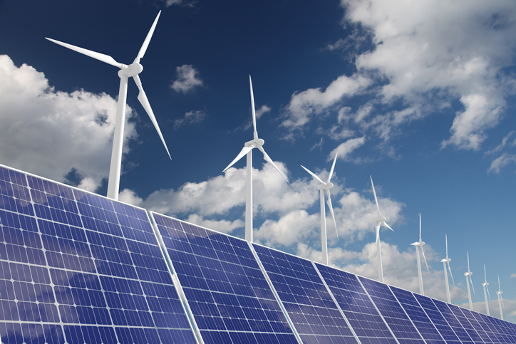 Solar panels and wind turbines