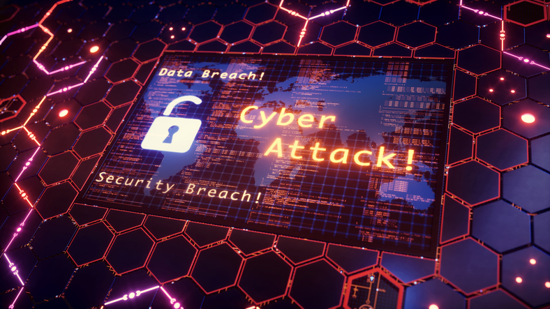 A composite image representing a cyber attack