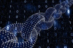 A chain made up of binary digits, representative of blockchain technology A chain made up of binary digits, representative of blockchain technology