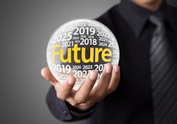 A hand holding a crystal ball with 'future' written on it A hand holding a crystal ball with 'future' written on it