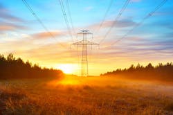 Electric transmission tower and overhead lines Electric transmission tower and overhead lines