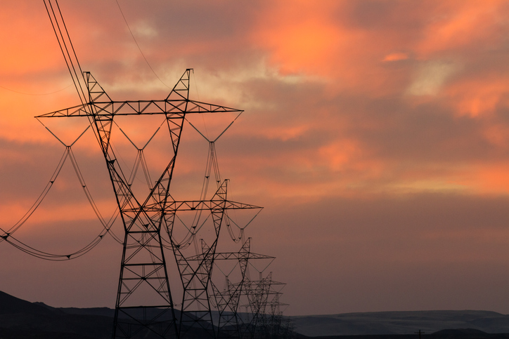 Electric transmission towers and overhead power lines