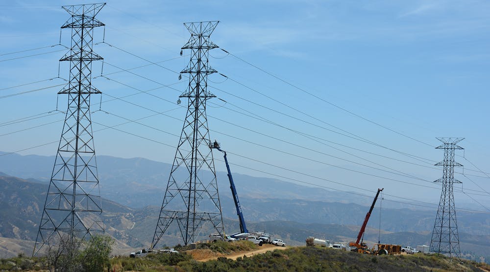 LADWP transmission crews install a new transmission line from Castaic Power Plant to increase capacity and power reliability.