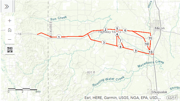 Map showing the route being considered for the proposed transmission line