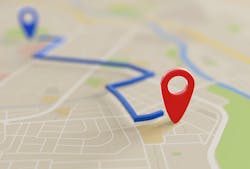 A map with a location marked in red A map with a location marked in red