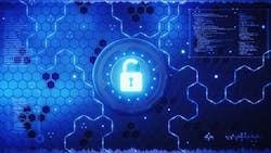 Representational image of cybersecurity showing hologram of a lock on a digital screen Representational image of cybersecurity showing hologram of a lock on a digital screen