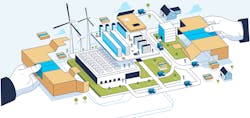 An illustration depicting use of renewable energy An illustration depicting use of renewable energy
