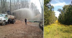 Organic hydroseeding on Columbia Gas of Virginia&rsquo;s ROW with pollinator mix (left). Flowering grasses and forbs on same site two years after treatment (right).